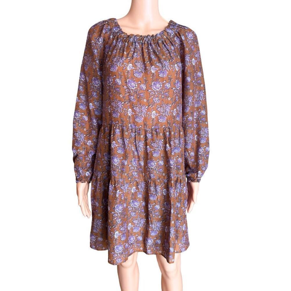 Xirena Lea Dress Small Golden Clover Floral Silk Cotton Peasant Mini Boho Tiered - Picture 2 of 7